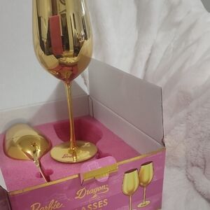Barbie Metallic Gold Stemmed Party Glasses - Set of 2